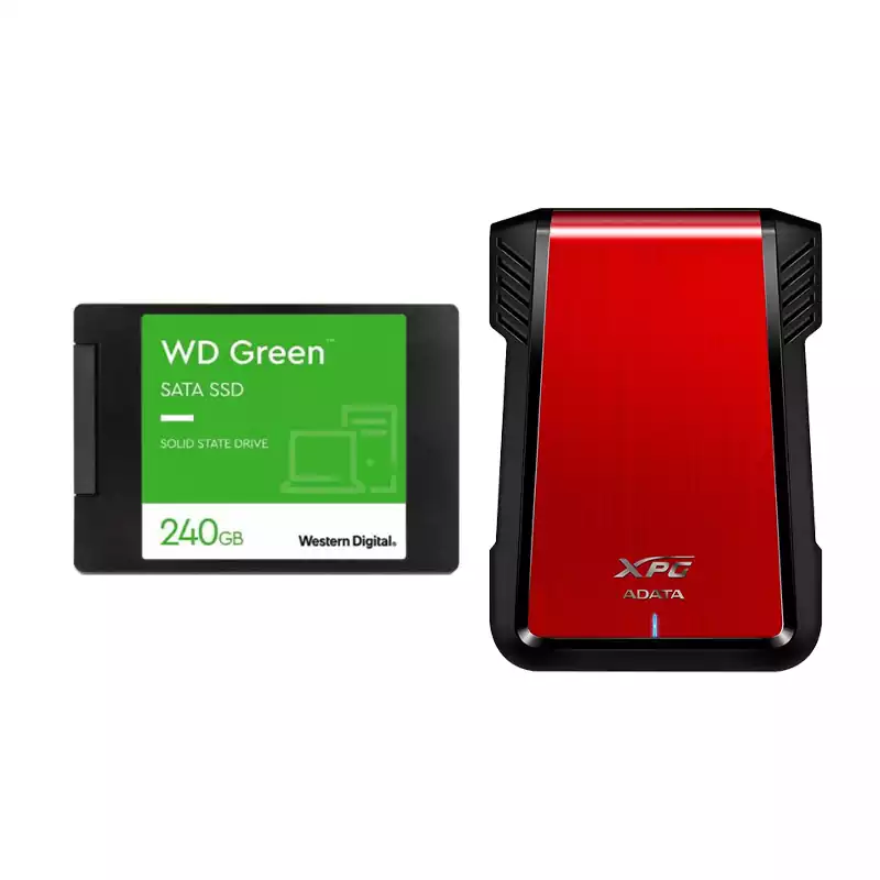  هارد اینترنال وسترن دیجیتال WD Green SATA 240GB + هارد باکس ای دیتا مدل EX500