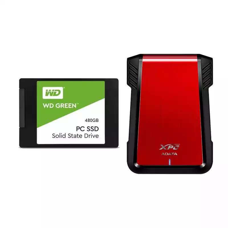  هارد اینترنال وسترن دیجیتال WD Green SATA 480GB + هارد باکس ای دیتا مدل EX500