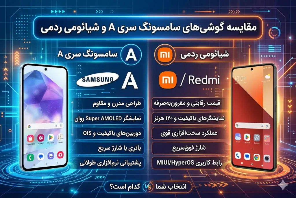 مقایسه گوشی های سامسونگ سری A و شیائومی ردمی