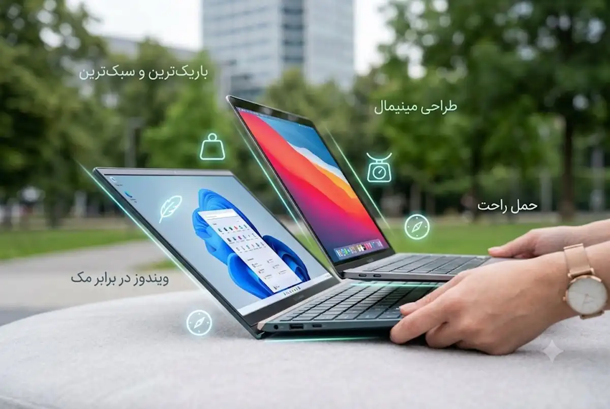 مک بوک ایر در برابر زنبوک ایسوس کدام سبک‌تر و کاربردی‌تر است